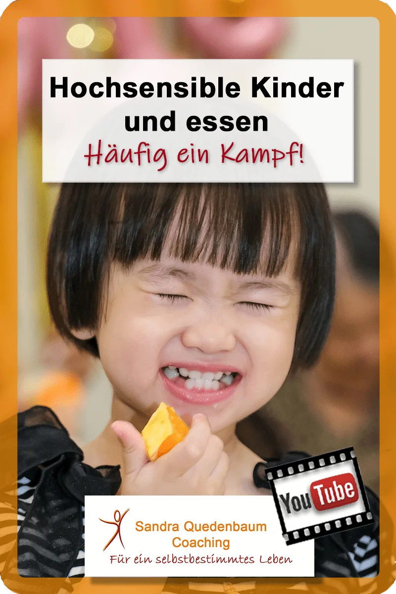 Pinterest-Grafik Hochsensible Kinder und Essen, Kind verzieht beim Essen das Gesicht